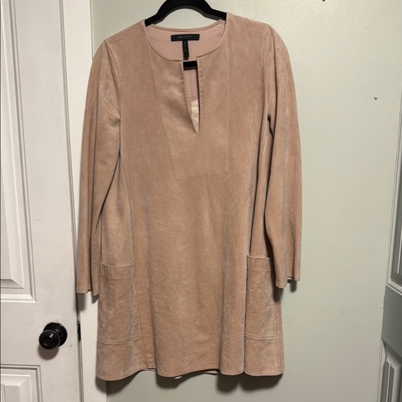 BCBGMaxAzria | Beritt Long Sleeve Tan Dress Faux Suede - fits XS-Medium - Picture 2 of 8